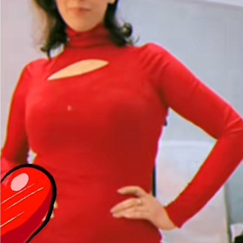Chic Red Cutout Turtleneck Top